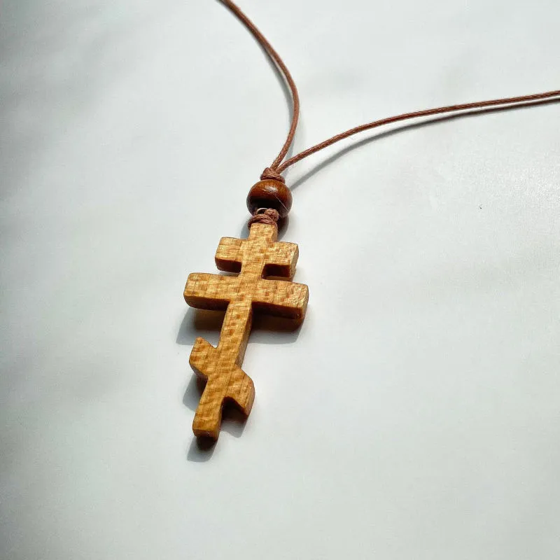 Handcrafted figured maple Orthodox cross pendant