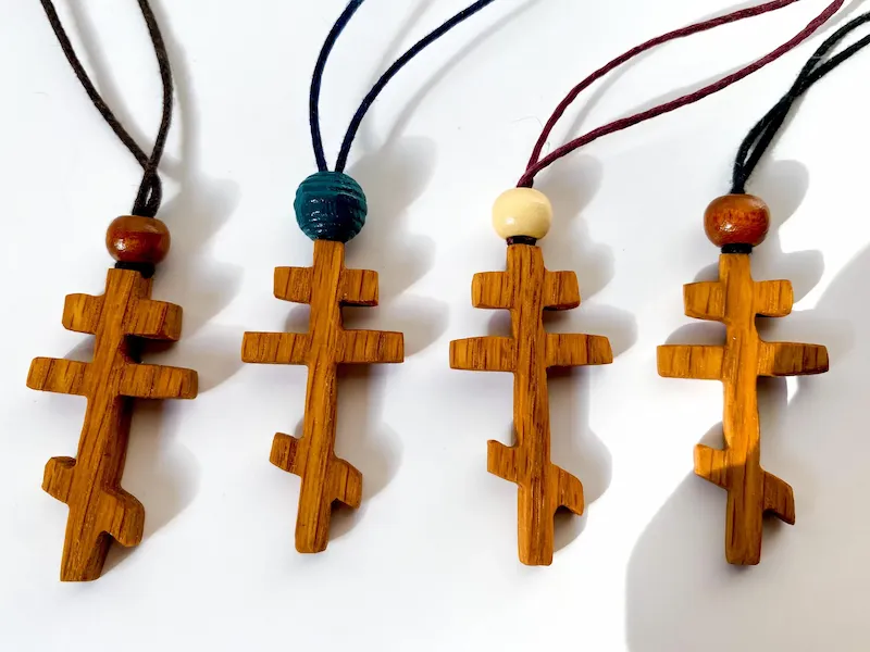 Handcrafted white oak Orthodox cross pendant