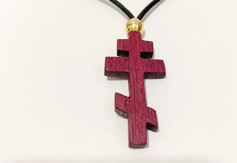 Handcrafted purple heart Orthodox cross pendant